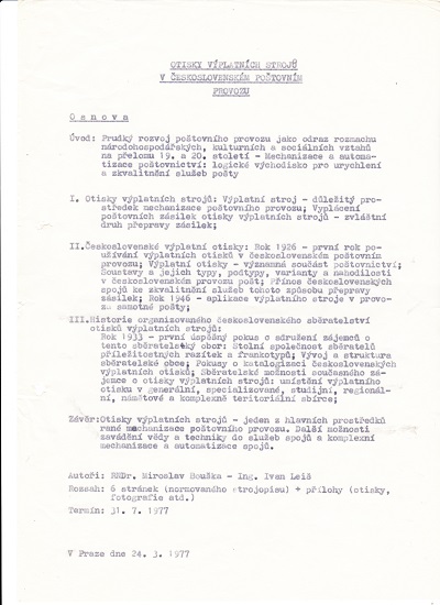 Osnova publikace o výplatních otiscích 1977 001