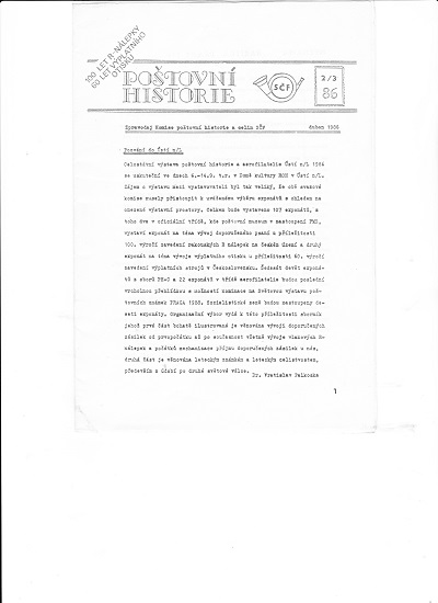 Zpravodaj Poštovní historie číslo 1986 001